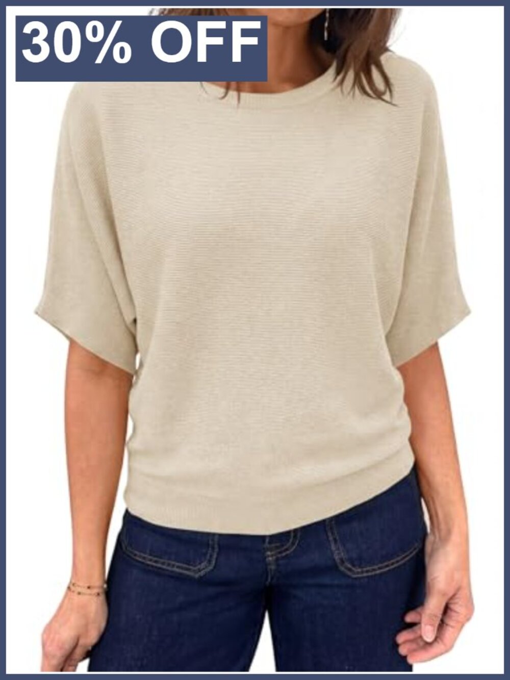 Short Sleeve Boat Neck Batwing Knit Sweater Lightweight Pullover